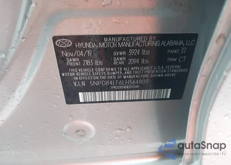 2020 Hyundai Elantra Sel z USA, uszkodzony, nr VIN 5NPD84LF6LH564809